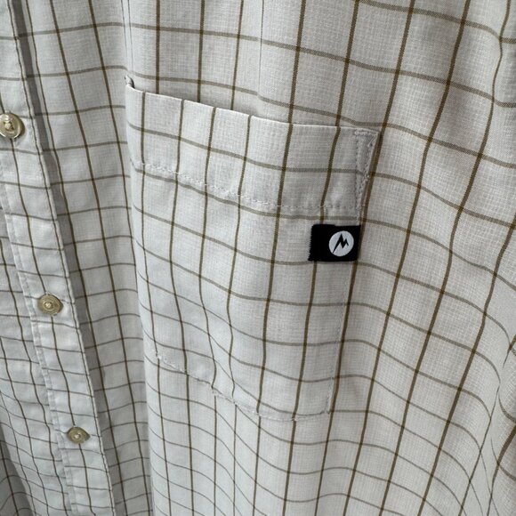 Marmot Mens Cream Plaid Short Sleeve Button-Up Shirt Size XL Lightweight - Picture 2 of 5